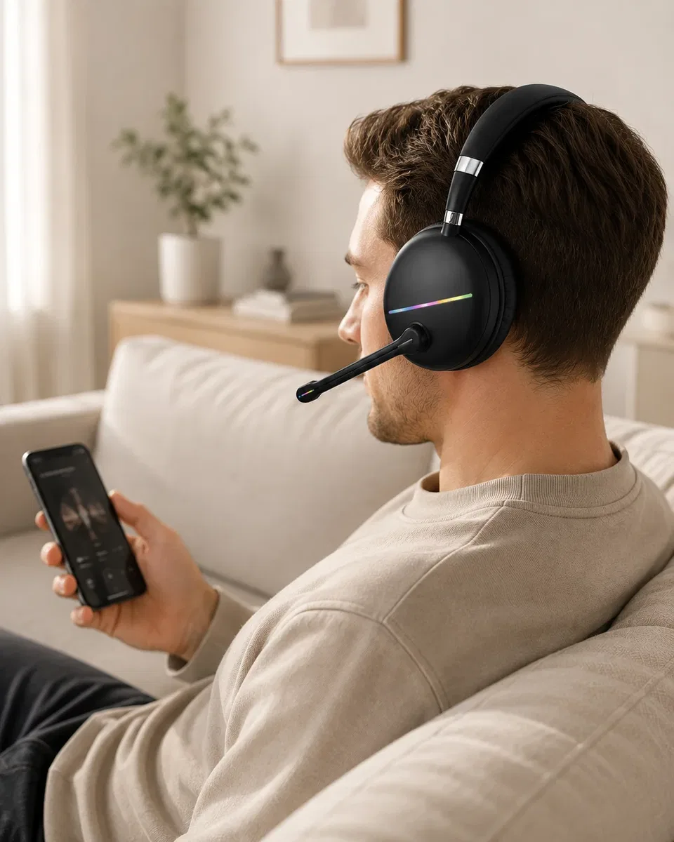 Bluetooth 5. 0 Kablosuz Kulak Üstü Kulaklık Mikrofonlu RGB Aydınlatmalı görsel 3