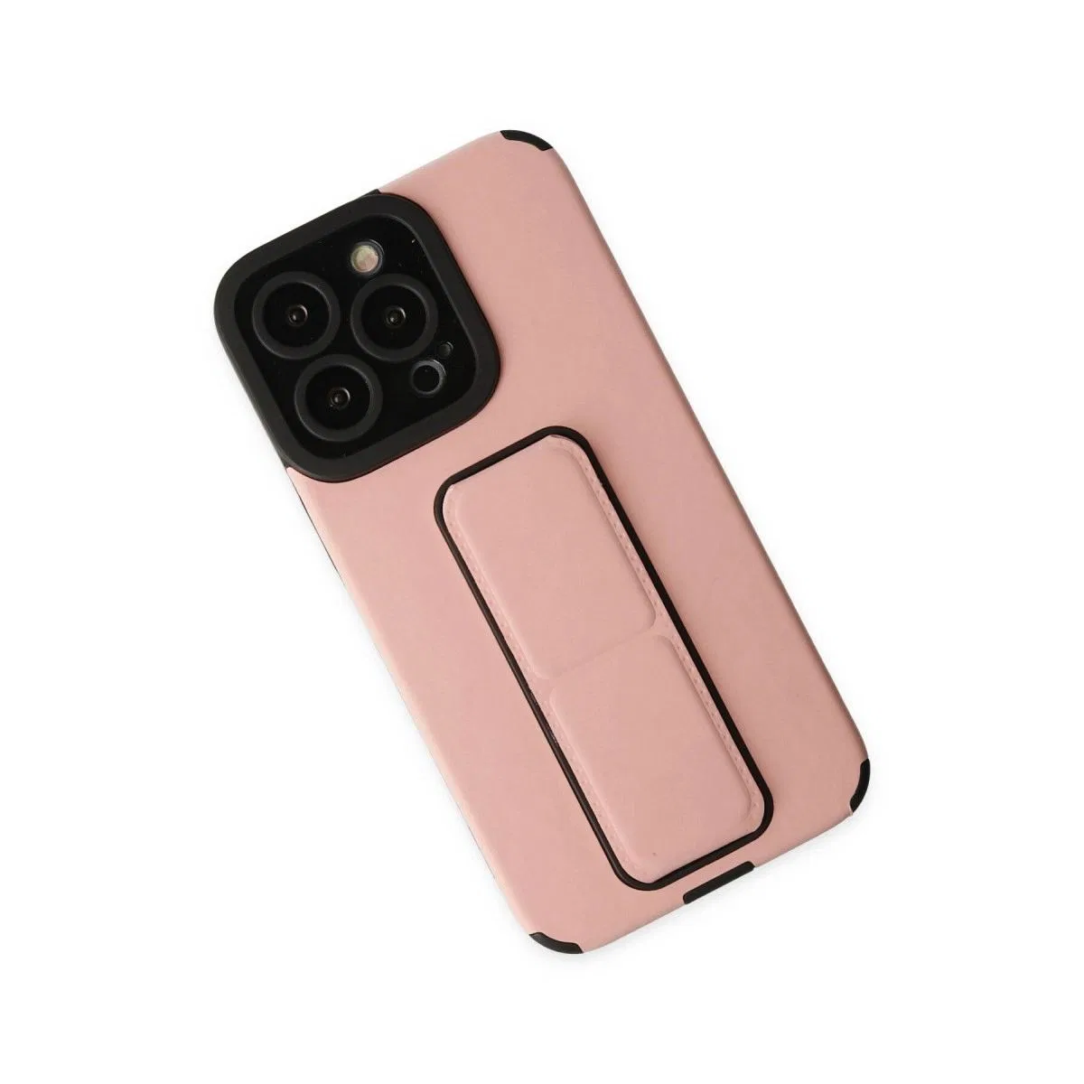Apple İphone 13 Pro Max Kılıf Mega Standlı Silikon - Pudra görsel 2