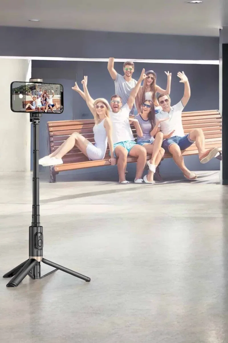 Selfie Çubuğu Tripod Kumandalı Telefon Tutucu Siyah görsel 3