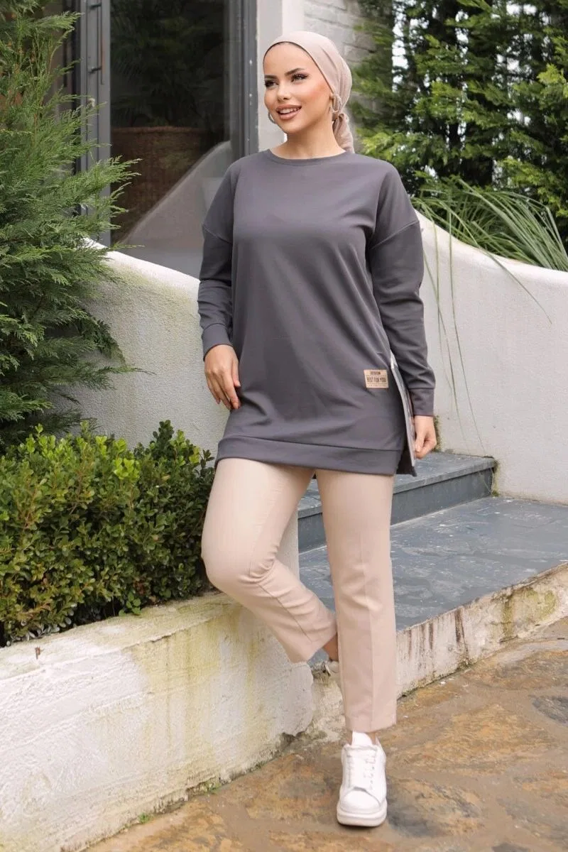 Yeni Stil Gri Füme Detaylı Tunik 10020 görsel 3