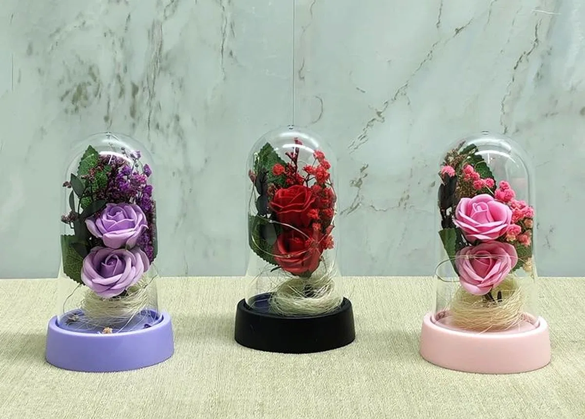 Işıklı Müzikli Romantik Fanus Tekli Gül Alk5007 görsel 2
