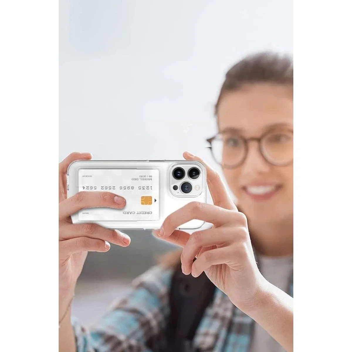 Apple İphone 13 Kılıf Kart Şeffaf Silikon - Şeffaf görsel 2