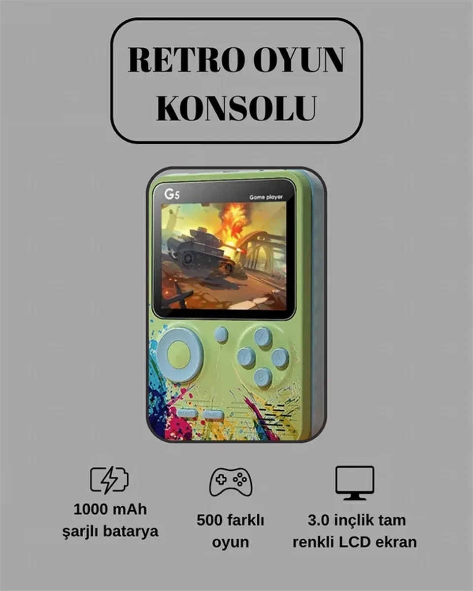 G5 Game Box Retro Mini Oyun Konsolu – 500 Dahili Oyun görsel 2