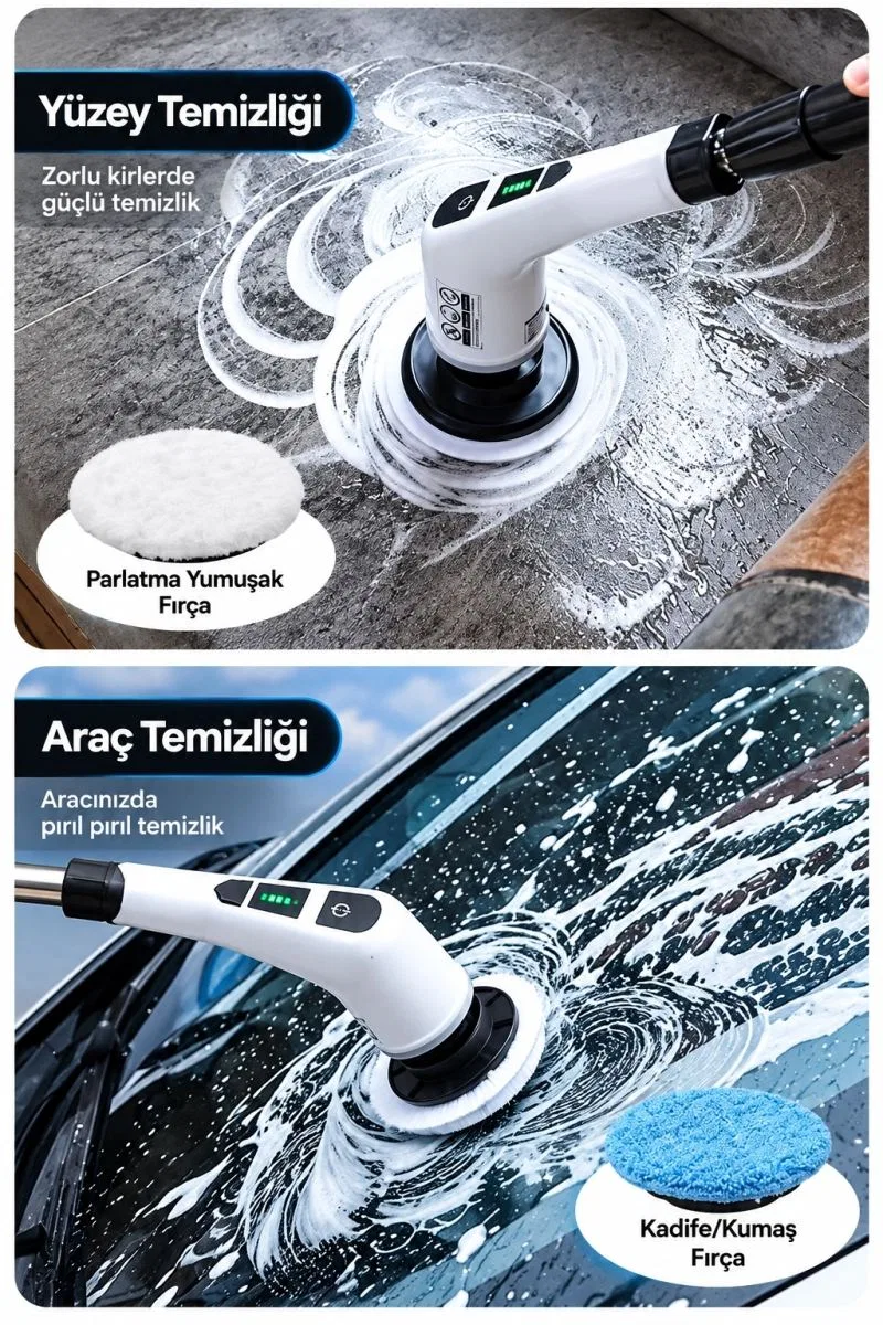 Turbo Clean Elektrikli Temizlik Fırçası 7 Başlıklı Kablosuz Şarjlı Döner Fırça görsel 4