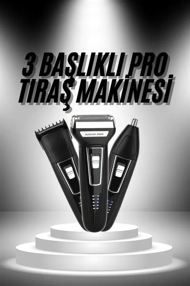 3'lü Set Saç Sakal Kesme Traş Makinesi Burun Kılı Alma Tıraş Makinesi görsel 2