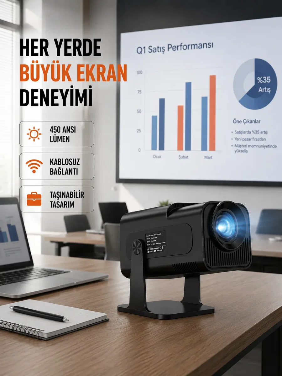 WiFi6 ve Bluetooth 5. 4 Destekli LED Projektör - HCS350pro Yeni Nesil