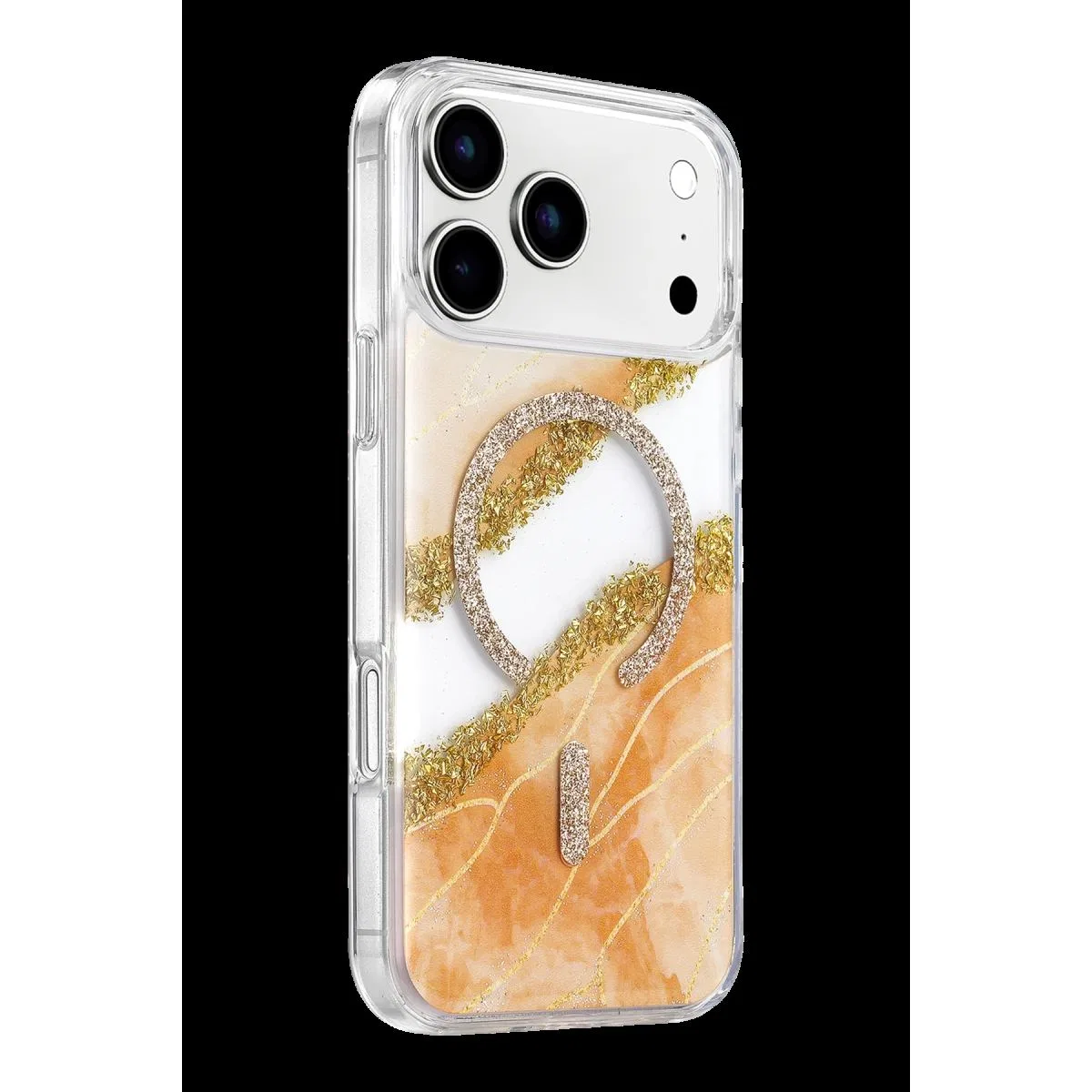 Onegif Apple İphone 17 Pro Max Lotus Simli Magsafe Kapak - Turuncu görsel 2