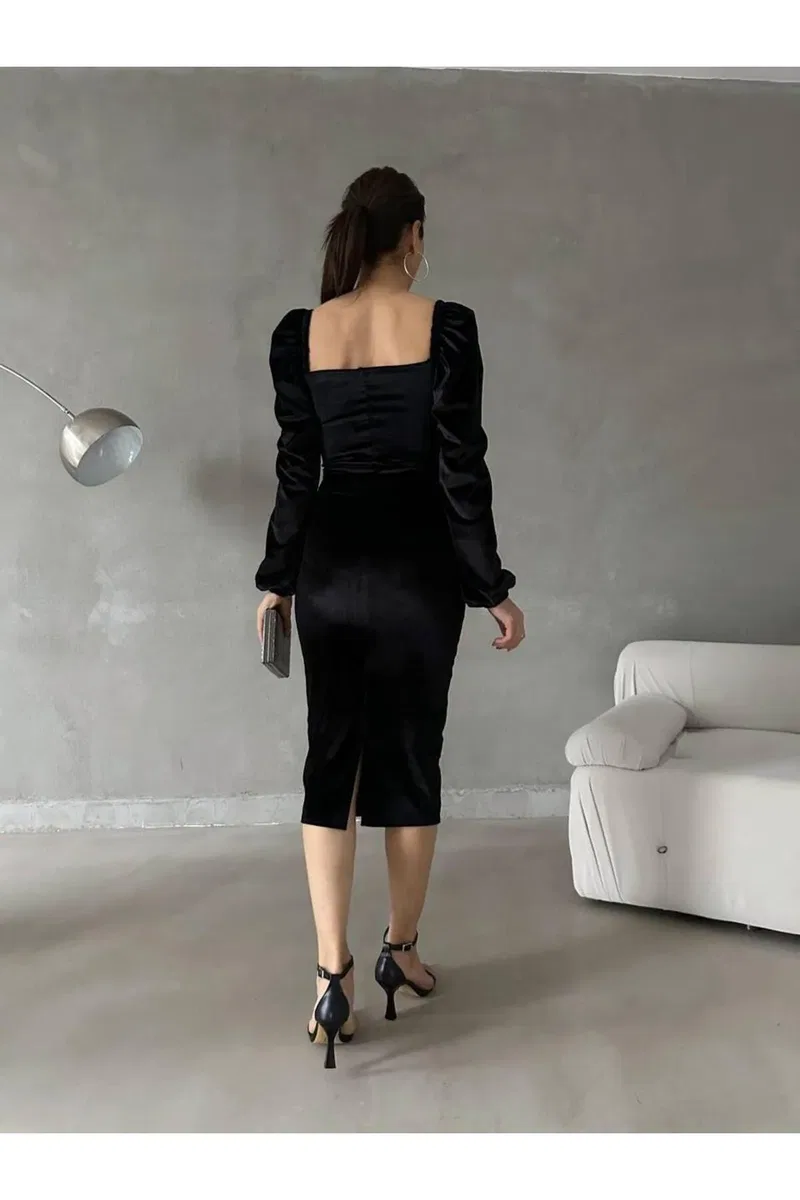 Kadın Yeni Sezon Kalp Yaka Kolsuz Midi Elbise görsel 4