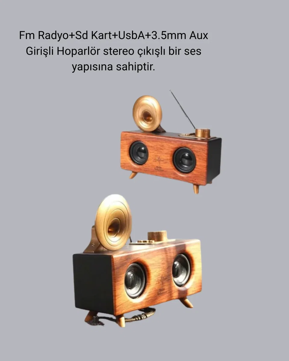 Gramafon Tasarımlı Bluetooth Hoparlör 3D Ses Teknolojili Çok Fonksiyonlu görsel 3