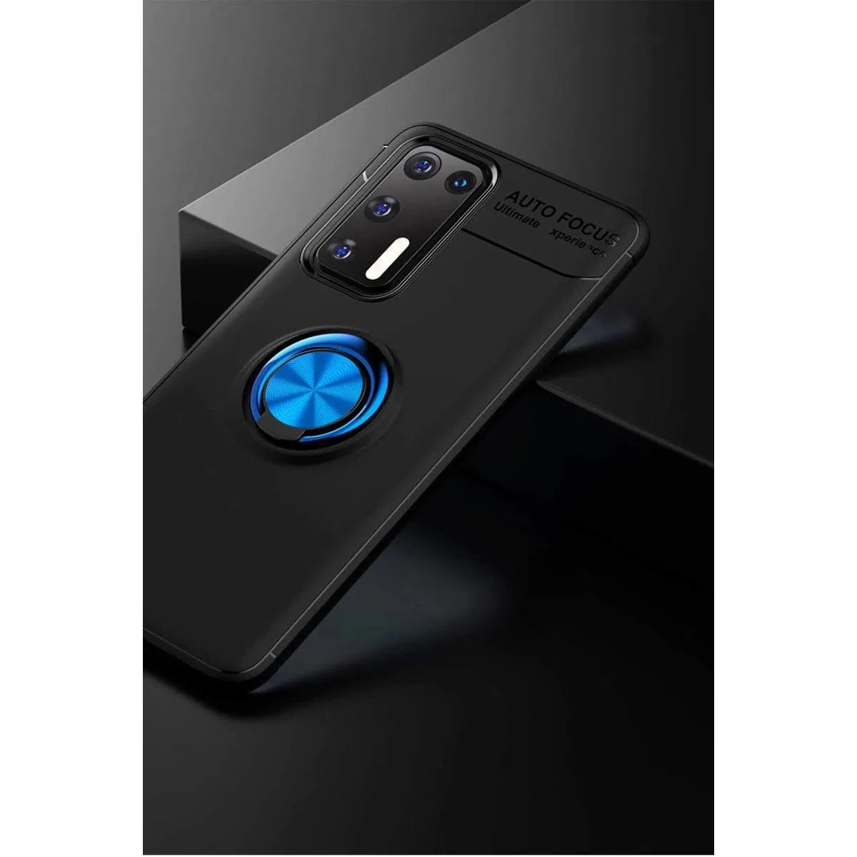Huawei P40 Kılıf Range Yüzüklü Silikon - Siyah-mavi görsel 3
