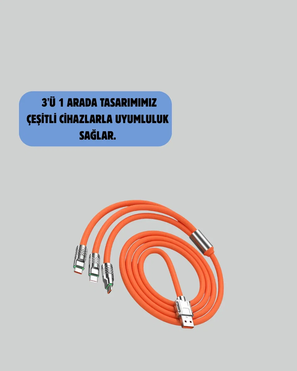 120 W Hızlı Çözüm Sunan 3'ü 1 USB Şarj Kablosu– Sağlam Gövde görsel 2