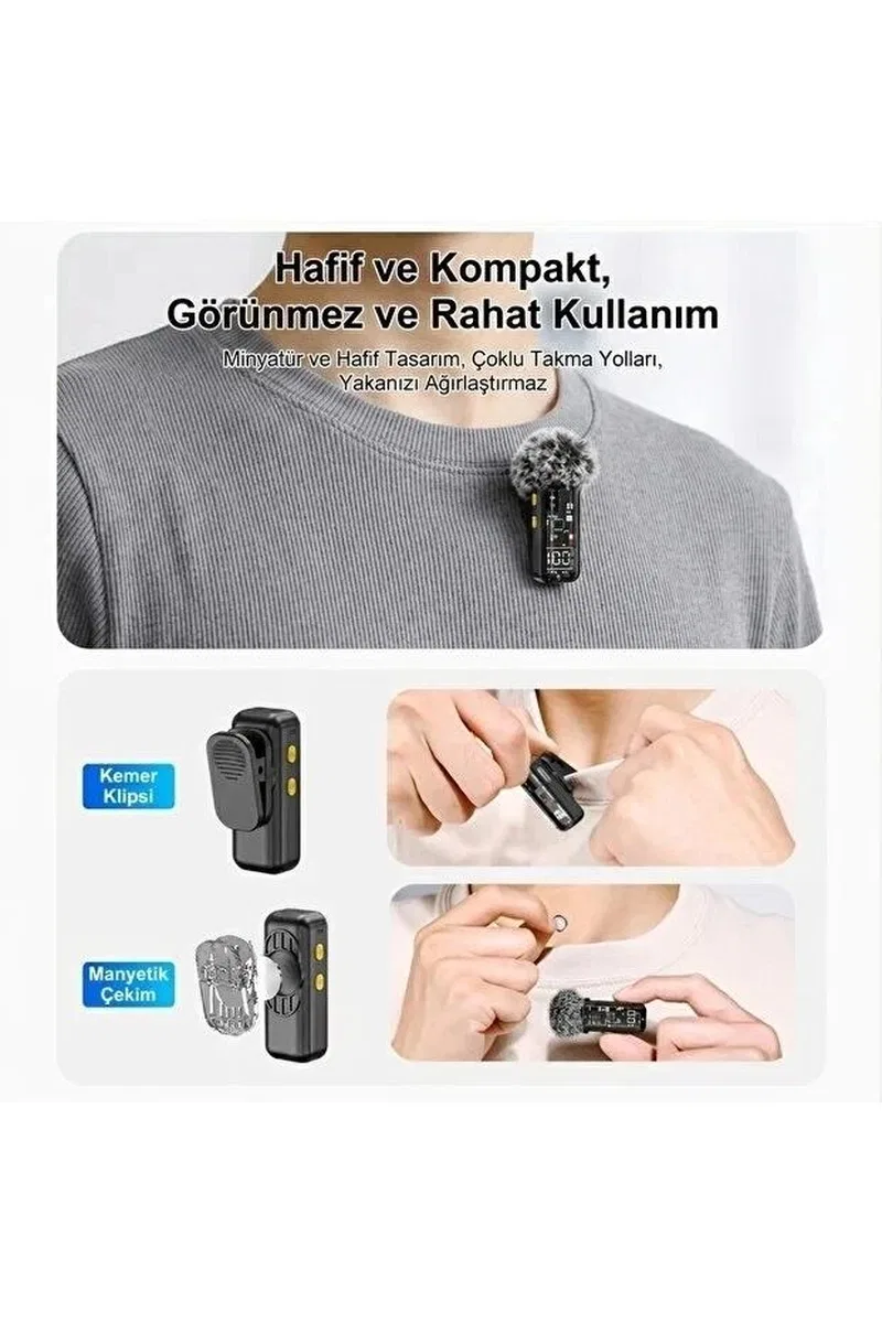 Yüksek Kalite Kablosuz Yaka Mikrofonu – Type-c Lightning Uyumlu Profesyonel Anc Özellikli görsel 5