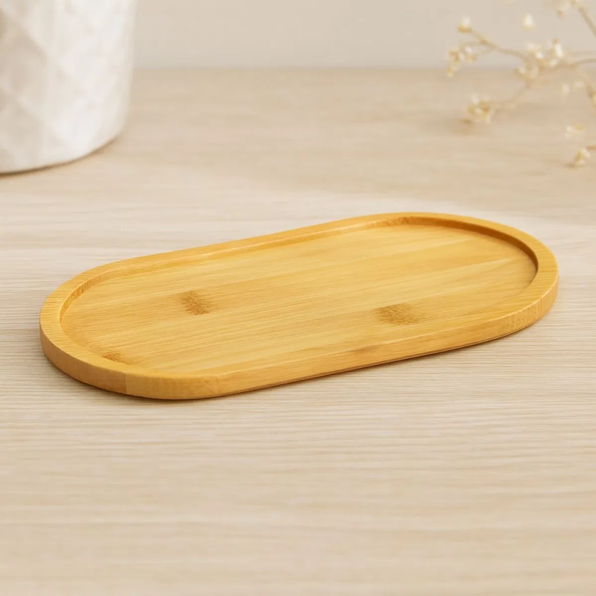 Oval Bambu Yağdanlık Altlık Ahşap Mini Tepsi 20x10x0. 8 cm