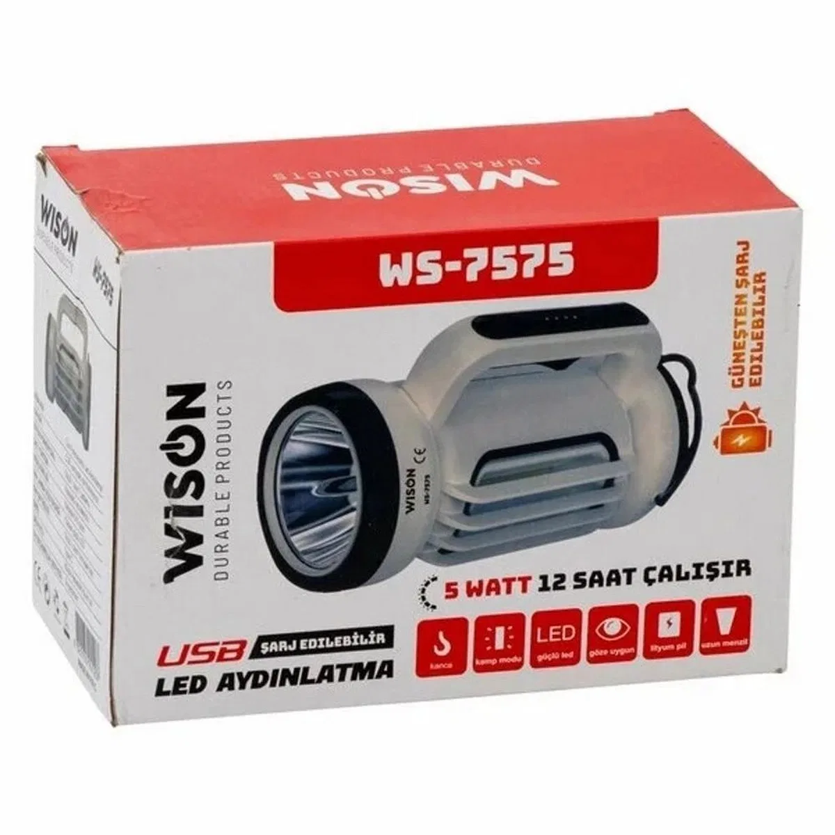 Ws-7575 5 Watt Solarlı Projektör Şarjlı Spot Fener görsel 3