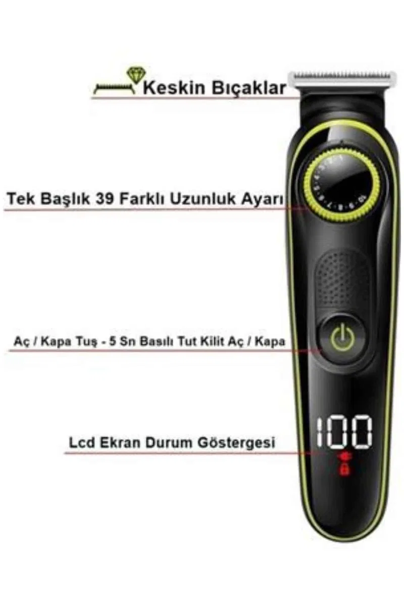 Unı Çok Fonksiyonlu Bakım Seti Led Göstergeli Tıraş Makinesi Saç Sakal Vücut görsel 4