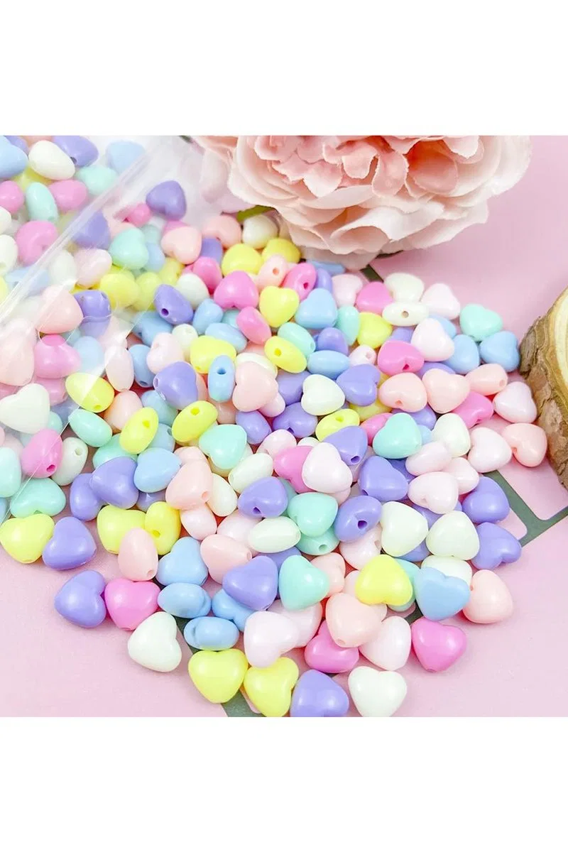 20 gr (100 adet) Şeker Rengi Akrilik Kalp Boncuklar Renkli Karışık Plastik Pastel Boncuklar Ara Boncuk Kalp Şekilli Kolye Bilezik için görsel 7