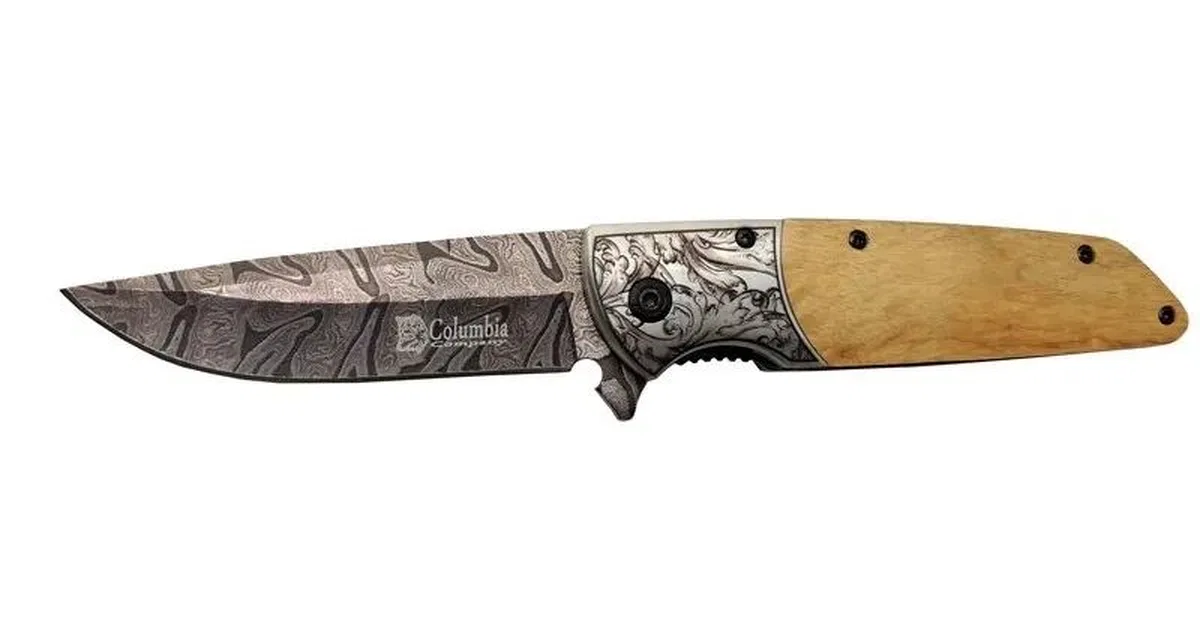 A2150c Kahve Kamp Çakısı 21cm- Manuel, Ahşap İşlemeli Sap, kemerlikli