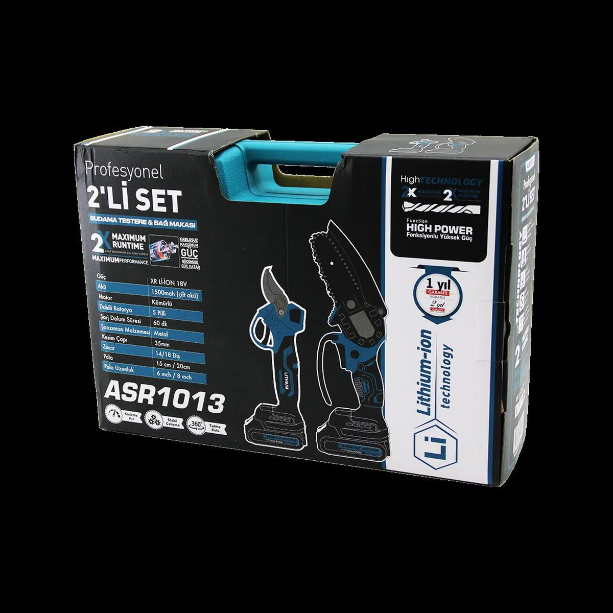 Şarjlı Zincirli Budama Testere 18V 1500mAh (6-8 inç) 2'li Set + Bağ Makası görsel 2