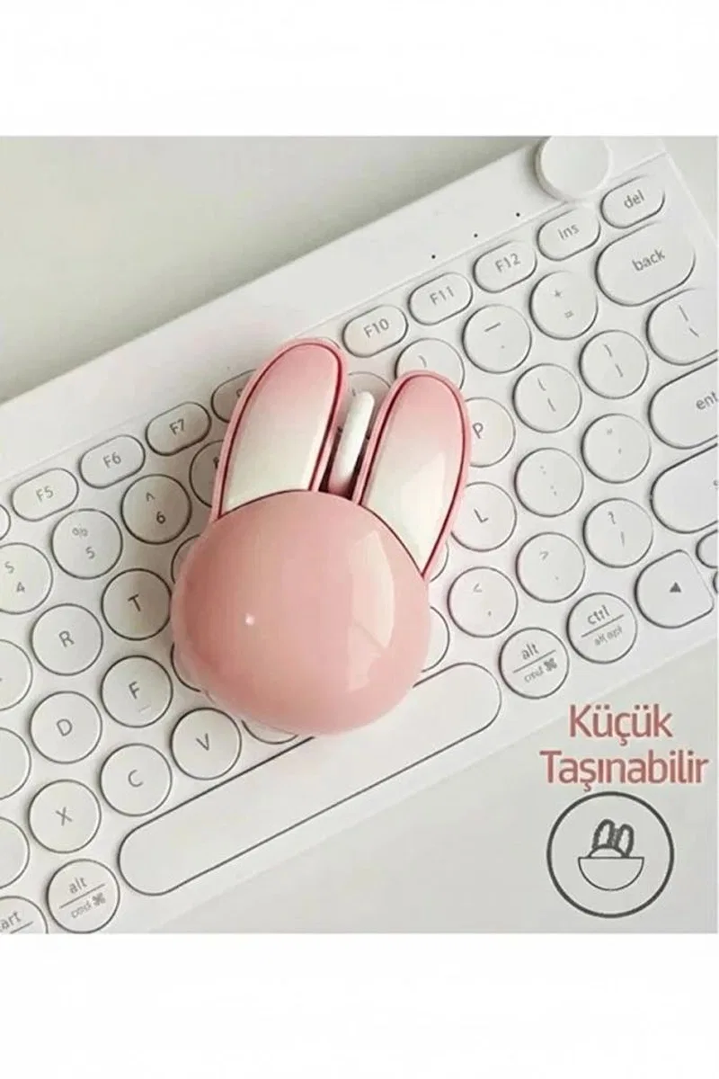 Tavşan Figürlü Kablosuz Mouse Pil Dahil Etiket Hediyeli Pembe görsel 5