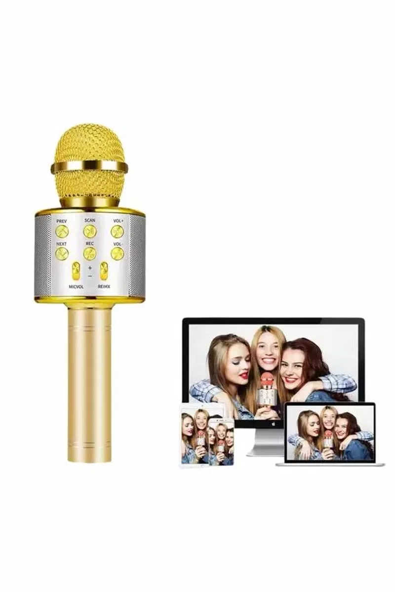 Karaoke Mikrofon Bluetooth Bağlantılı Aux Girişli Uzun Pil Ömrü Yüksek Ses Kaliteli görsel 4