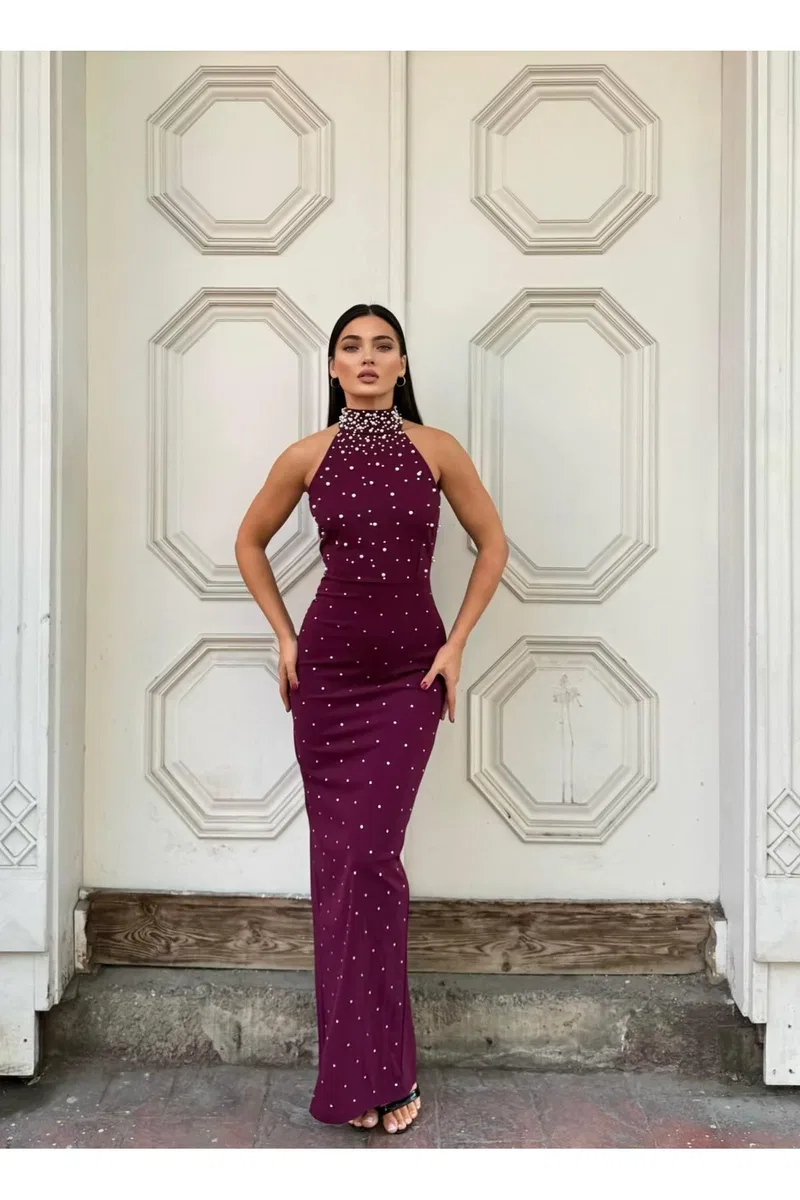 Kadın İnce İşçilik Krep Balıkçı Yaka Uzun Kol Elbise görsel 5