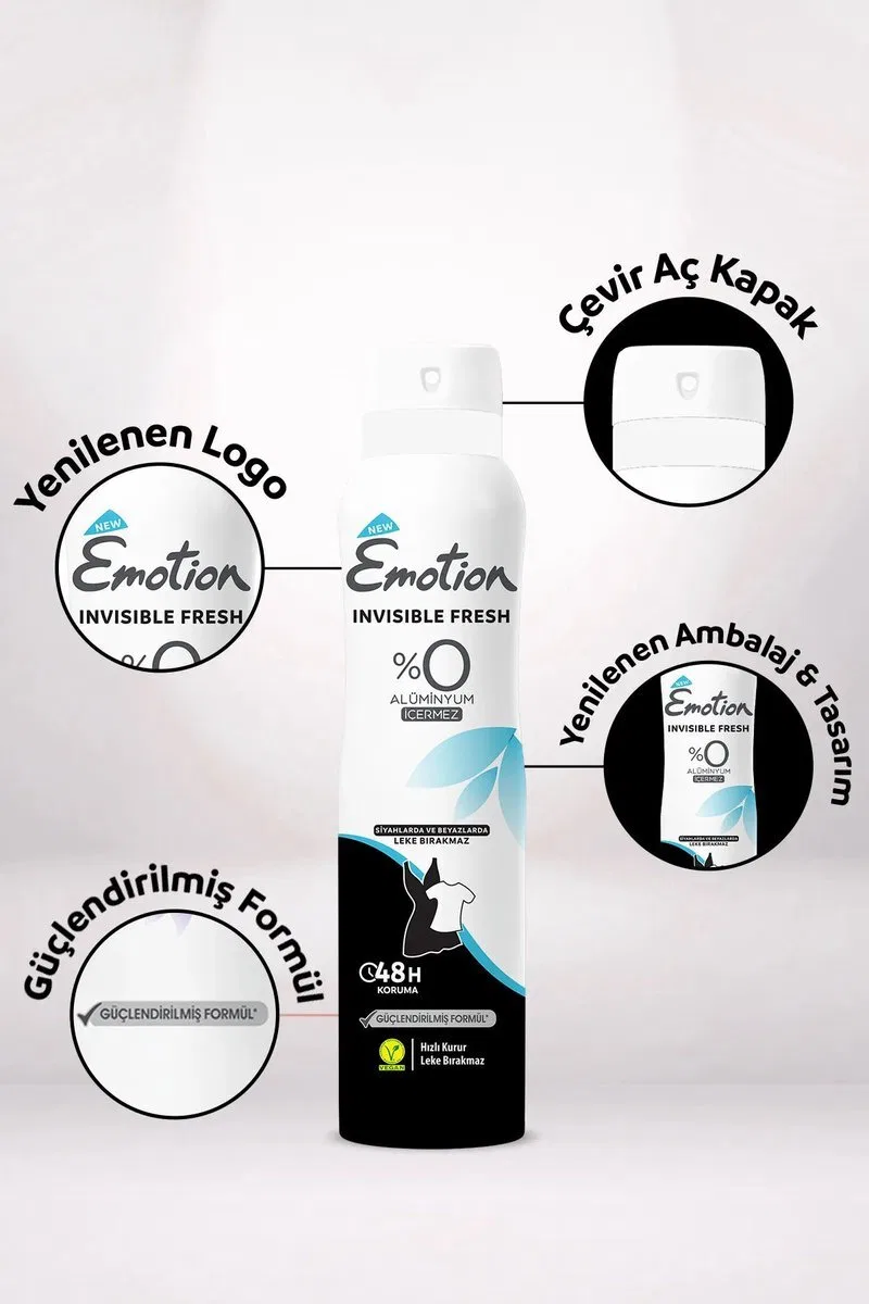 Emotion Invisible Fresh Black & White Kadın Deodorant 150ml Vegan, Leke Bırakmaz görsel 3