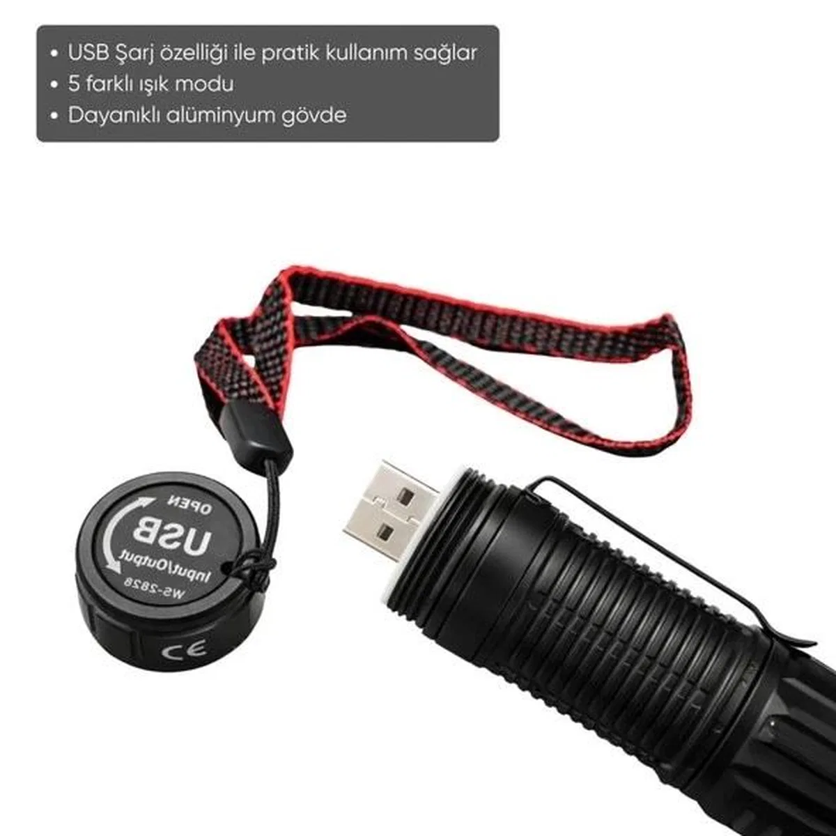 Wison Ws-2828 1000 Lümen Mıknatıslı Usb Şarjlı El Feneri görsel 2