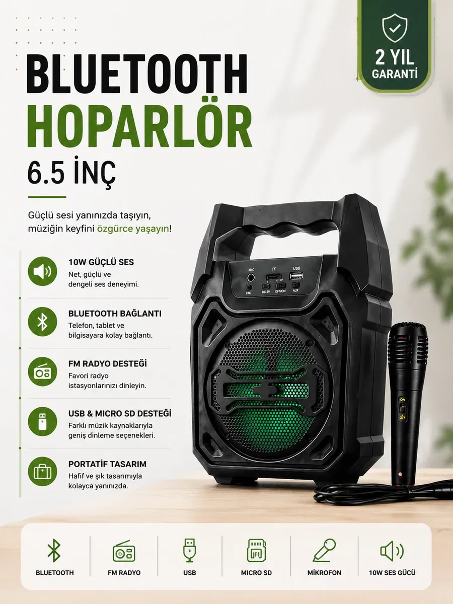 Yeni Nesil 6. 5 İnç Bluetooth Hoparlör Mikrofonlu Taşınabilir Ses Sistemi