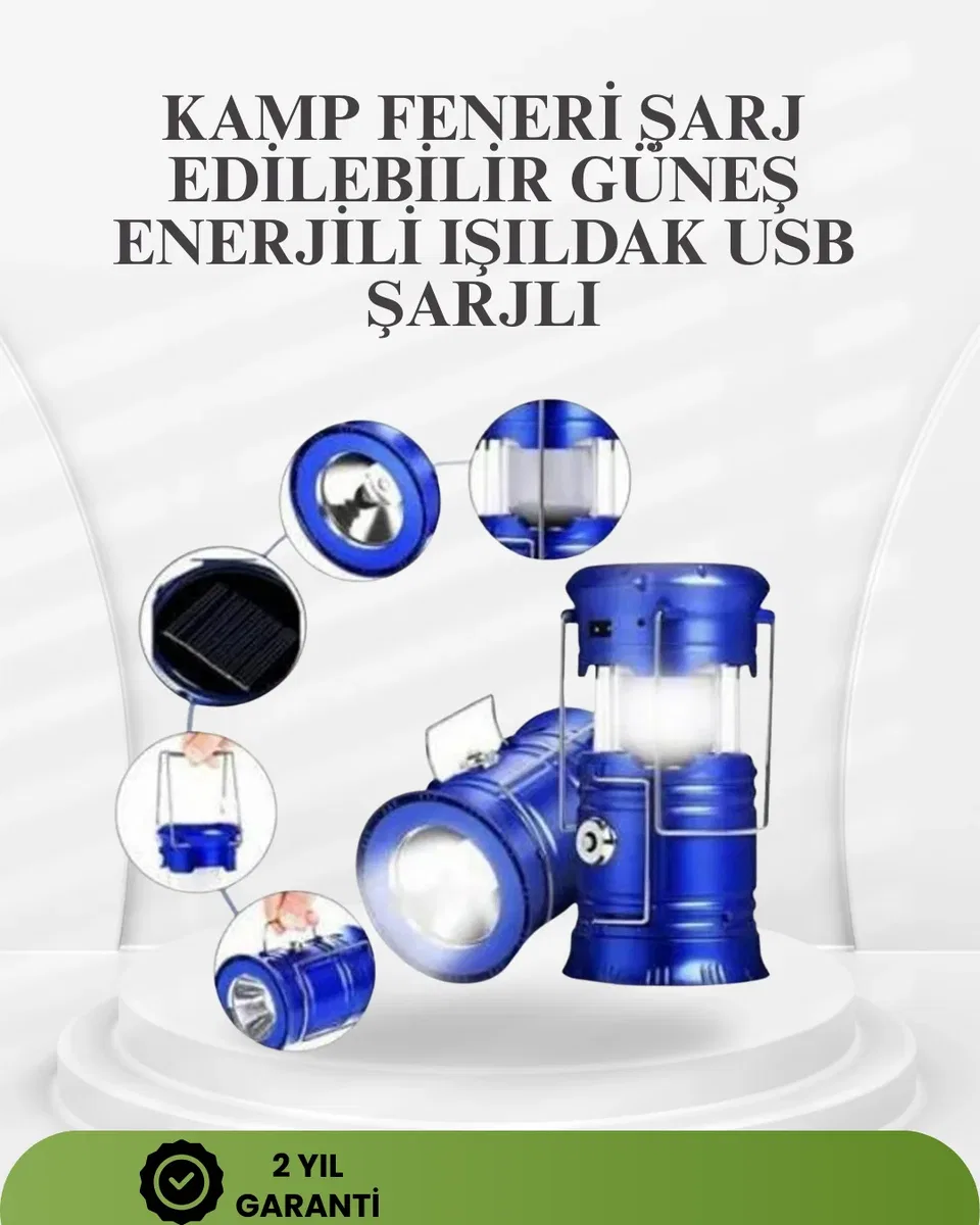 Güneş Enerjili Katlanabilir Kızaklı Kamp Feneri – USB Şarjlı, Çok Yönlü ve Dayanıklı Tasarım
