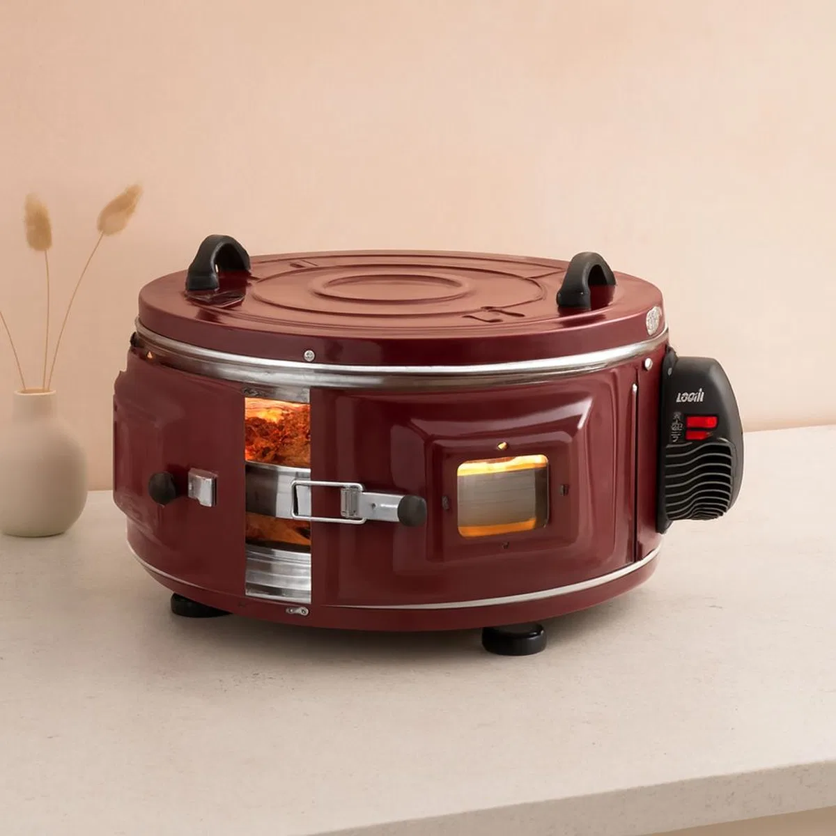 Yuvarlak davul fırın 1100W 46 cm - alüminyum tepsi, ön gözlem camı