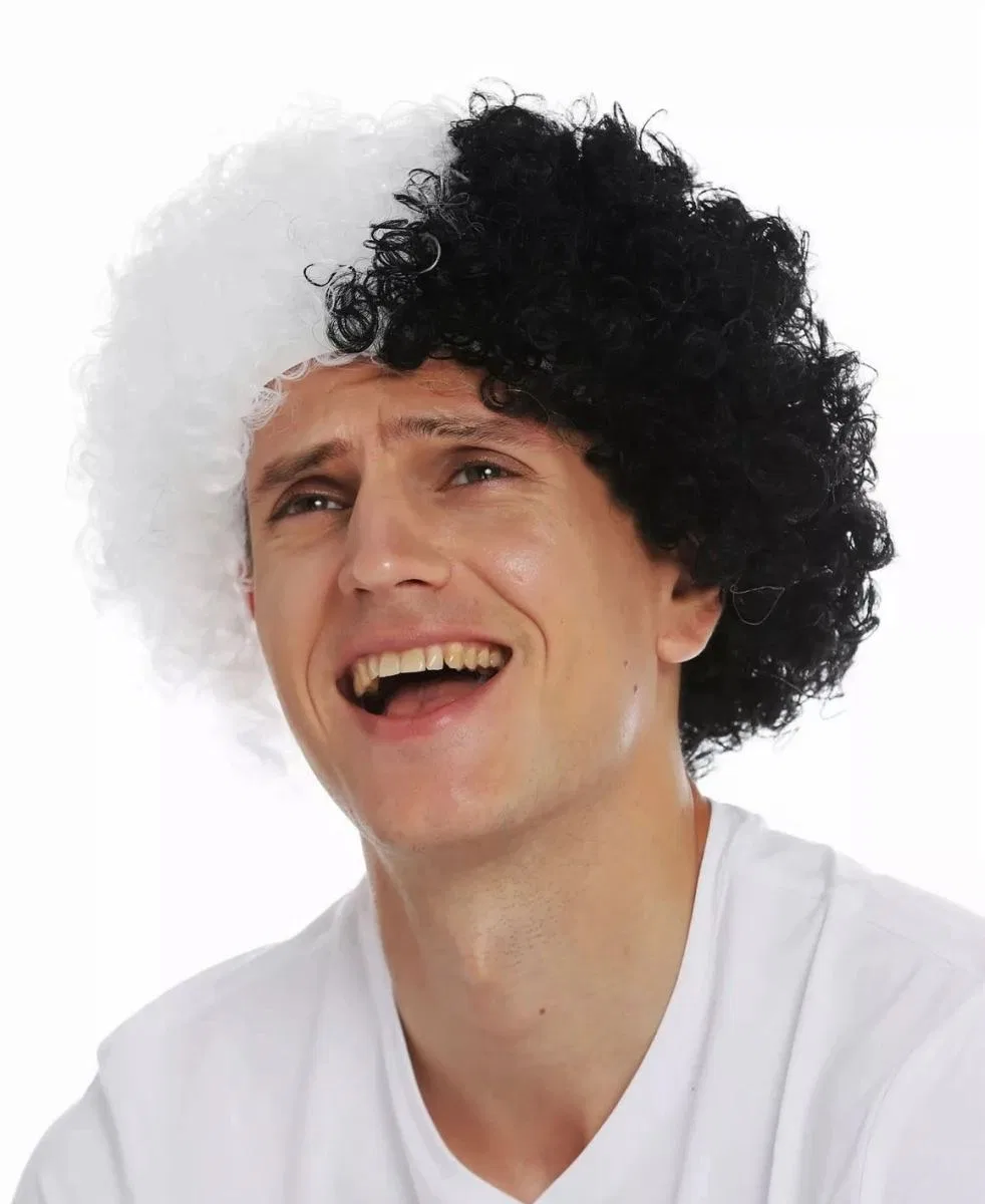 Siyah Beyaz Kıvırcık Afro Bonus Peruk Taraftar Bonus Saç görsel 3