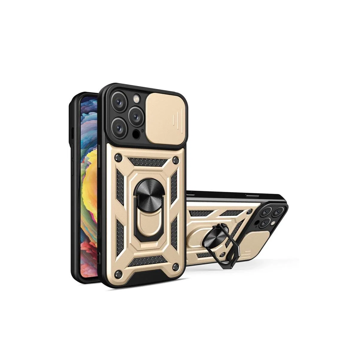 Apple İphone 16 Pro Kılıf Pars Lens Yüzüklü Silikon - Gold