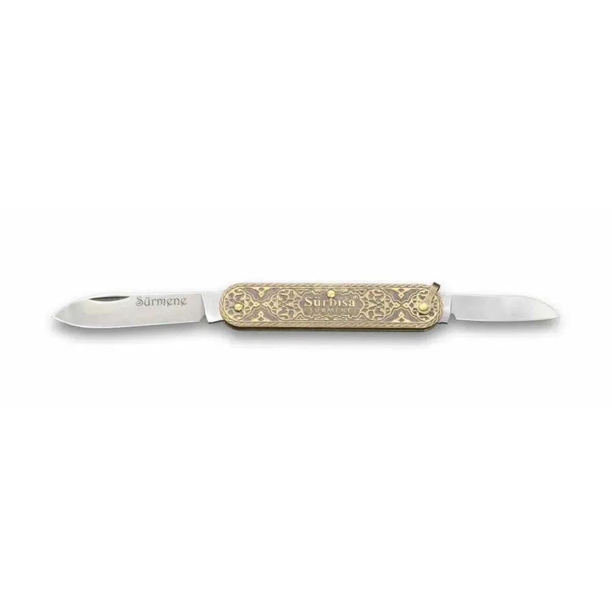 61804 Pirinç İşlemeli Sürmene Çakısı 5, 5 / 3, 5 Cm - Çift Bıçaklı