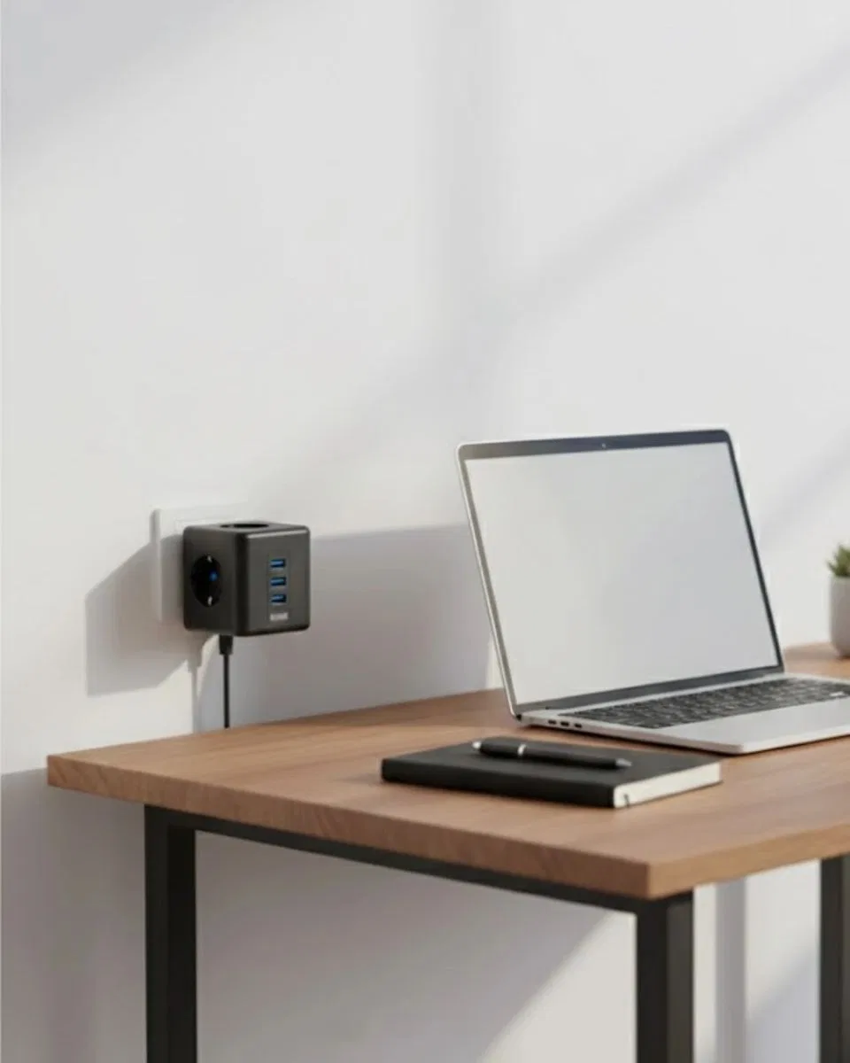Akım Korumalı Küp Priz 3 Priz Girişi Ve 3 Usb Şarj Özellikli