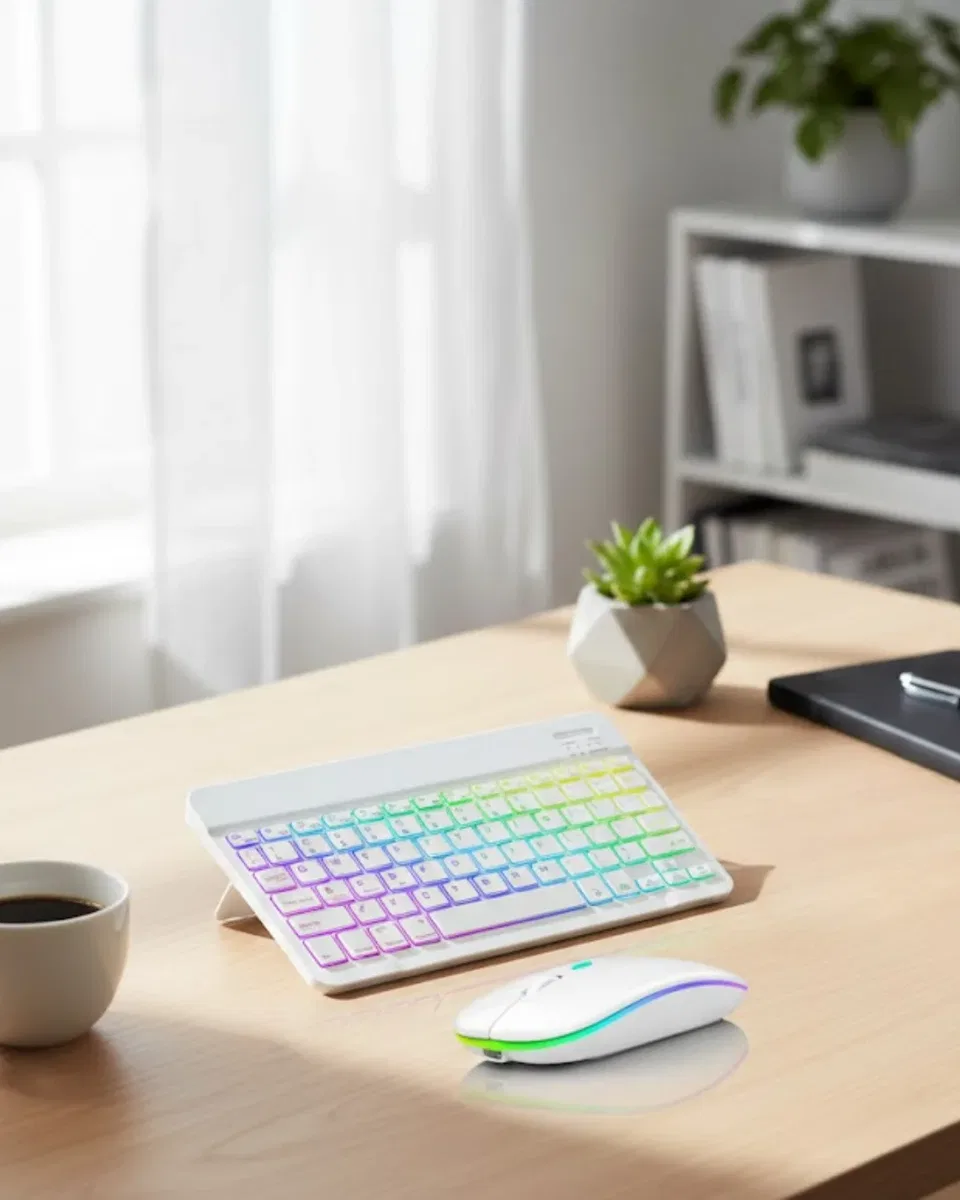 Aydınlatmalı Kablosuz Klavye Mouse Seti Bluetooth Bağlantılı Çoklu Cihaz Uyumlu