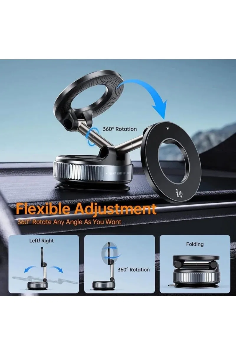360 Dönebilen Ayarlanabilir Araç Içi Tutucu Kullanılabilen Vakumlu K007 Magsafe Telefon Tutucu görsel 4