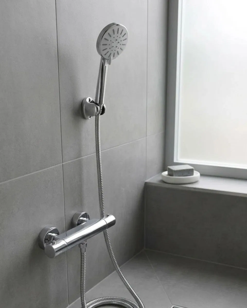 Krem Duş Başlığı Seti 4 Kademeli El Duşu Spiral Hortumlu Banyo Seti