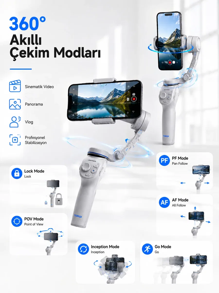 3 Eksen Telefon Sabitleyici Canlı Yayın Vlog Mobil Video Çekimi İçin Profesyonel Gimbal