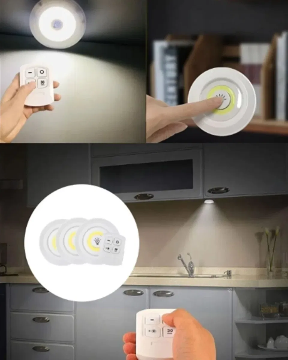Kablosuz 3 Lü Spot Led Lamba Seti Uzaktan Kumandalı Enerji Tasarruflu Aydınlatma görsel 2