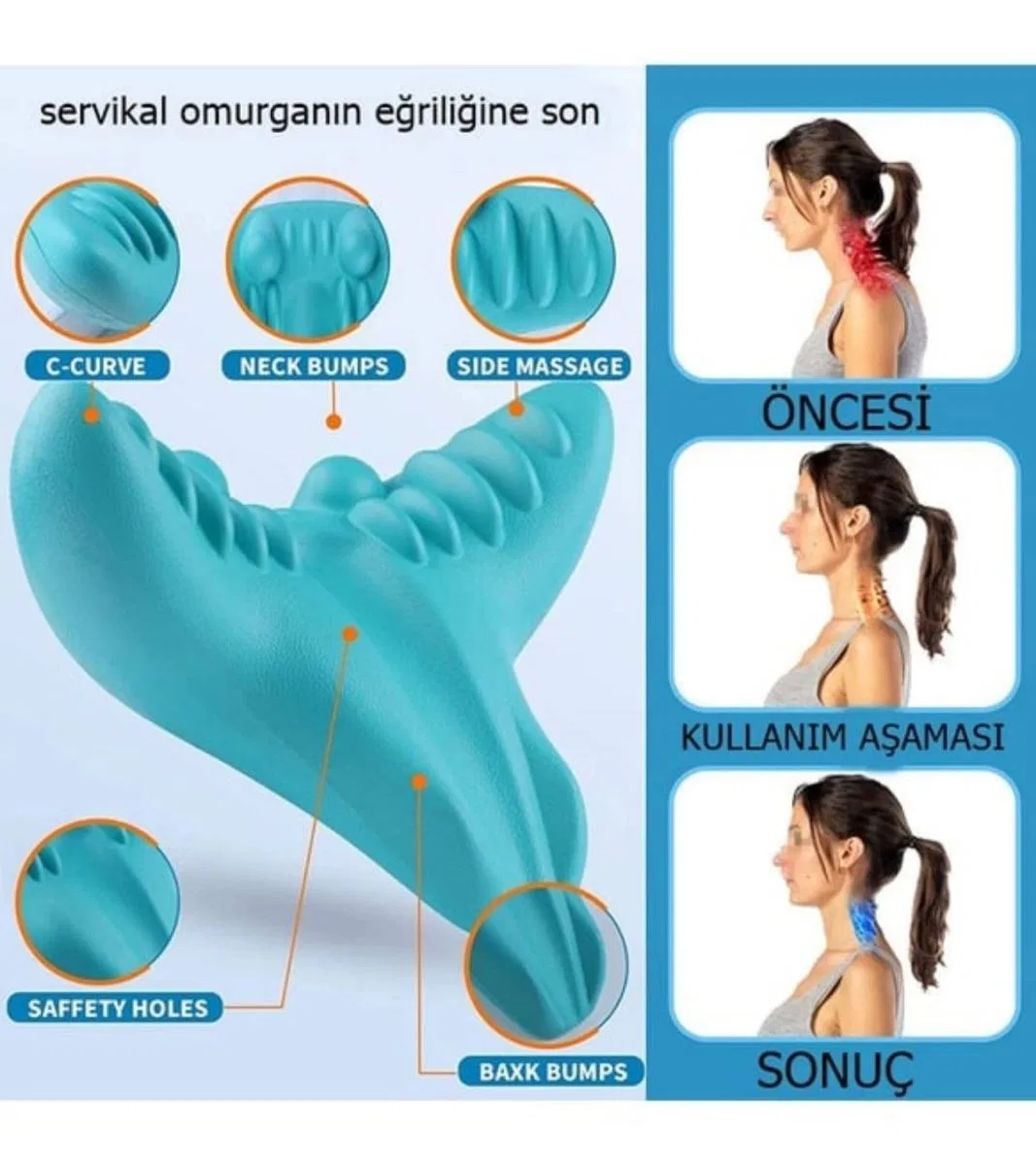 Ortopedik Servikal Boyun Masaj Yastığı Dik Duruş Destekleyici Omurilik Hörgüç Giderici Rahatlatıcı görsel 5
