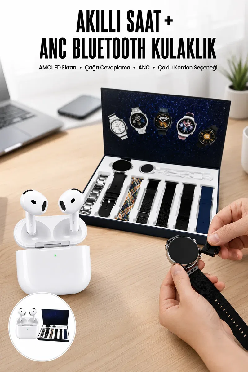 3. Nesil TWS Bluetooth Kulaklık Bluetooth Bağlantılı Akıllı Saat Amoled Ekran Plastik Hasır Kordon
