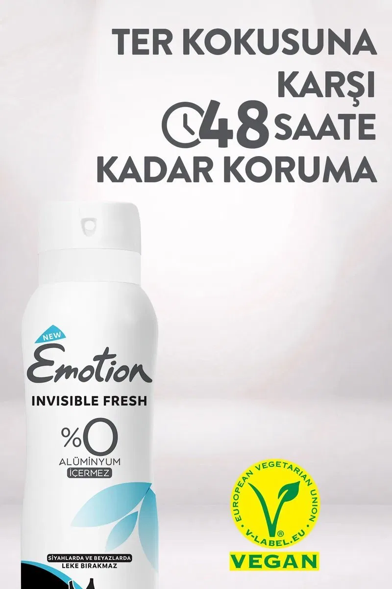 Emotion Invisible Fresh Black & White Kadın Deodorant 150ml Vegan, Leke Bırakmaz görsel 6