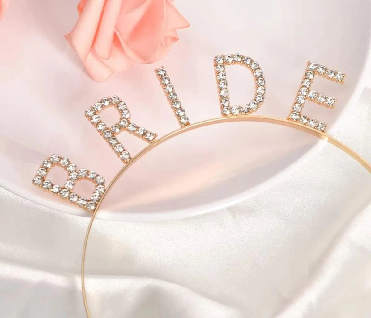 Altın Gold Renk Bekarlığa Veda Kristal Taş Bride Tacı İthal 16x10 Cm görsel 3