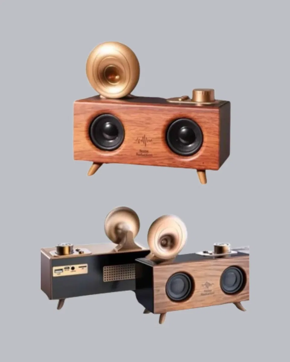 Nostaljik Gramofon Bluetooth Hoparlör – FM Radyo + USB + SD Kart Destekli görsel 2
