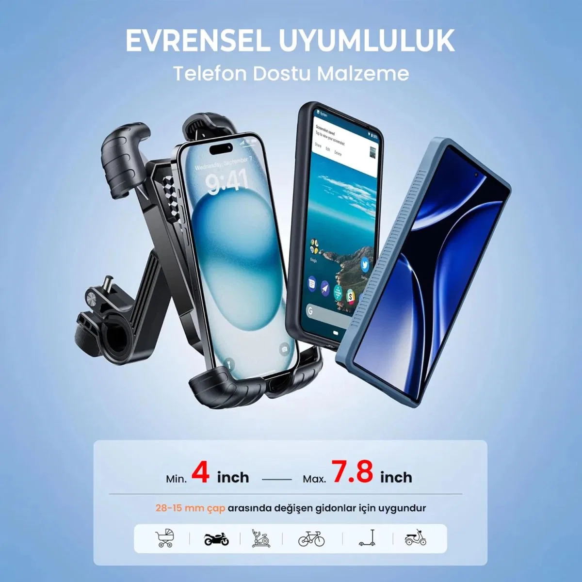 360° Derece Ayarlanabilen Gidon Bağlantılı Bisiklet Motosiklet İçin Abs 4-7. 8″ İnç Telefon Tutucu görsel 3