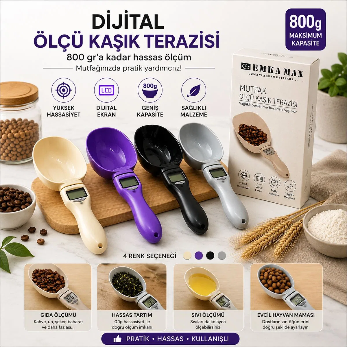 Mutfak Ölçü Kaşık Terazisi - Tartım Kilitli görsel 2
