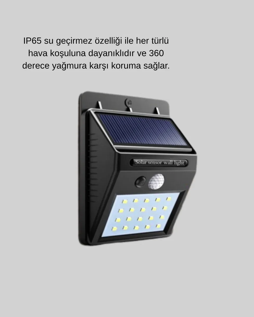 Solar Güçlü LED Dış Mekan Lambası – Güneş Enerjisiyle Şarj Olan Sensörlü Bahçe Işığı görsel 3