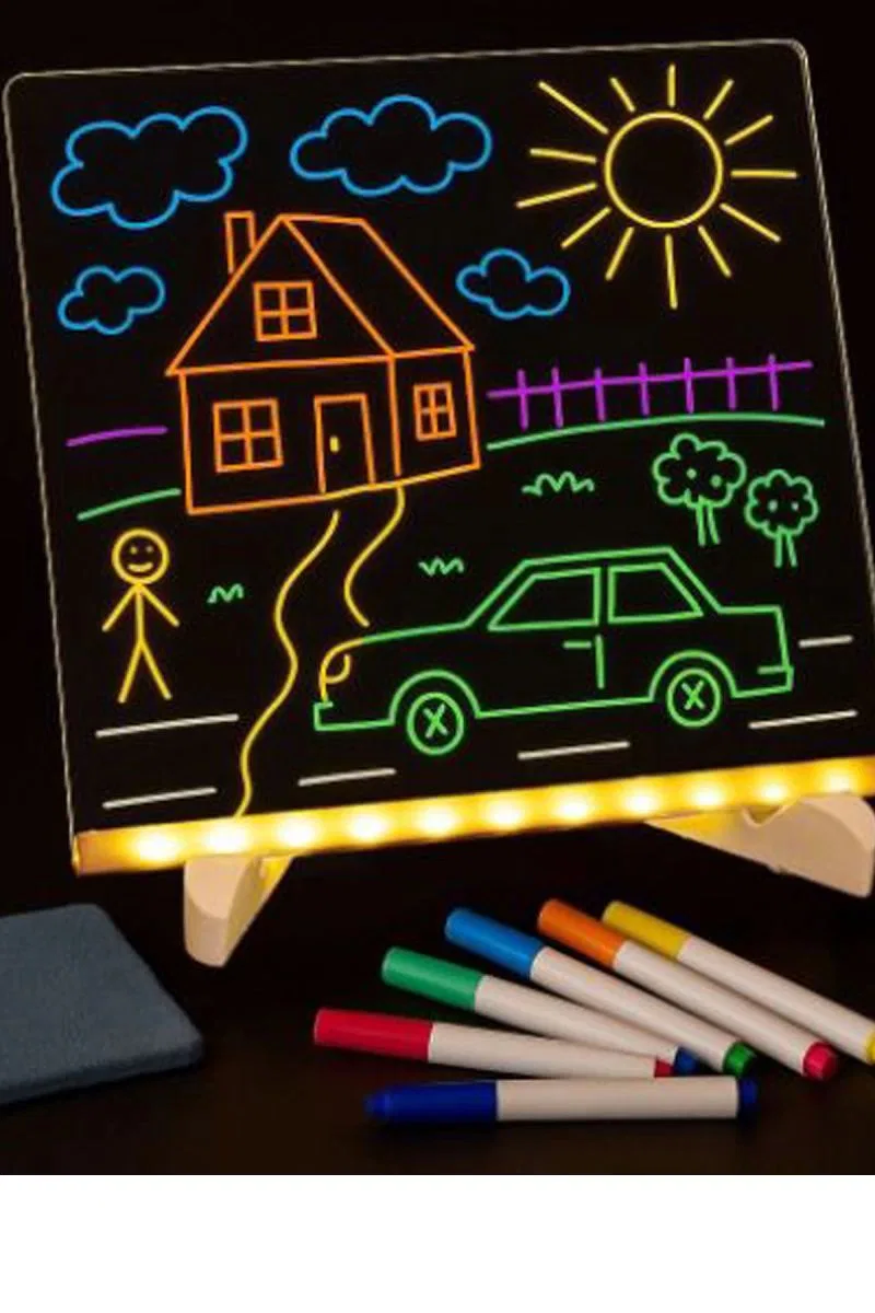 Neon Işıklı 7 Renk Işık Boyama Kalemli Led Resim Panosu Boyama Tahtası Kalemleri 20 X 20 görsel 4