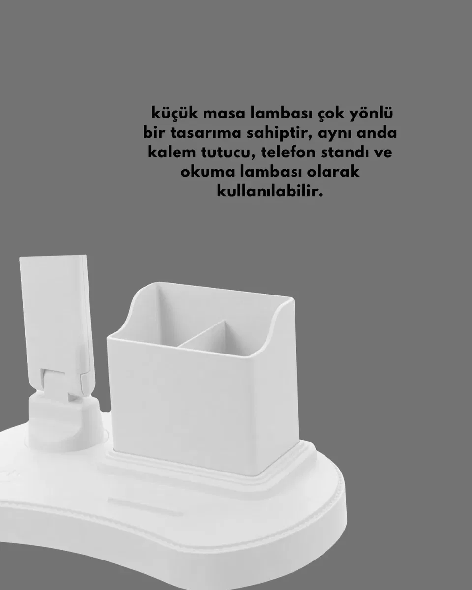 Ayarlanabilir Kısılabilir LED Masa Lambası | Entegre Kalemlik ve Telefon Tutucu Özellikli Yeni Nesil görsel 2