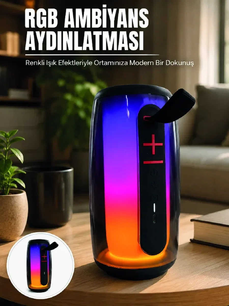Bluetooth 5. 3 RGB LED Işıklı Taşınabilir Hoparlör USB TF Kart AUX Destekli
